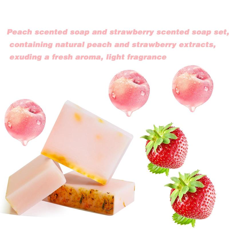 Peach and Strawberry Extract Soap, 2 4 Counts Deep Cleansing Skin Brightening Exfoliating Moisturizing Bath Soap, Body Wash & Soap for Adults