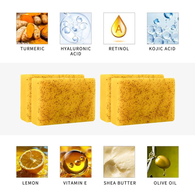 Turmeric & Kojic Acid Brightening Soap, Kojic Acid Soap, Soap Body Care Body Wash Lemon Flawless Organic Skin Care Cleansing Skin Repair Comfort  with Soap Saver Bags Cleanser