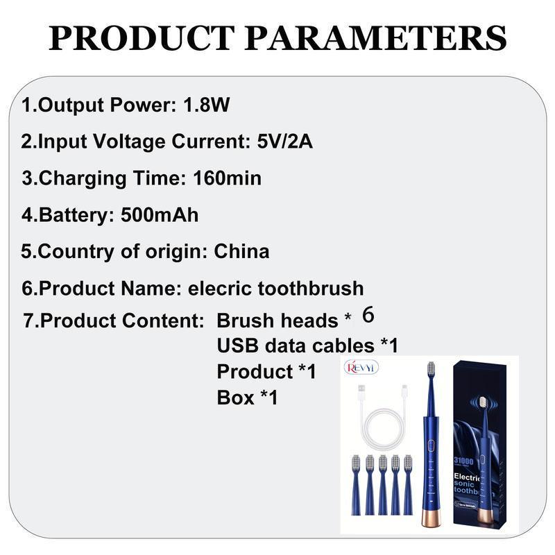 Electric Toothbrush Set, 1 Box Ultrasonic Electric Toothbrush with 6 Counts Brush Heads, Waterproof Oral Care Toothbrush for Home & Travel