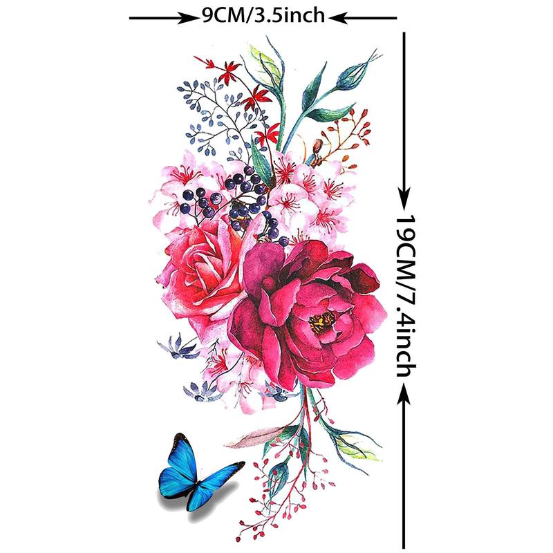 Floral Pattern Temporary Tattoo Sticker, Watercolor Flower Tattoo Sticker, Body Art Decoration for Women & Girls