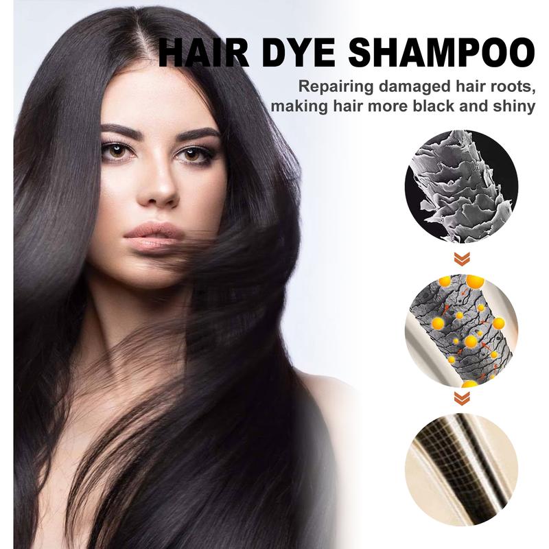 EELHOE Hair Dye Shampoo 3 in 1 for Gray Hair, Herbal Ingredients Shampoo Black Hair Dye for Women Men, Grey Coverage Shampoo shampoo-black hair