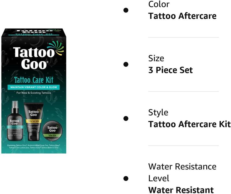 Tattoo Goo Aftercare Kit Includes Antimicrobial Soap, Balm, and Lotion, Tattoo Care for Color Enhancement  Quick Healing - Vegan, Cruelty-Free, Petroleum-Free (3 Piece Set)