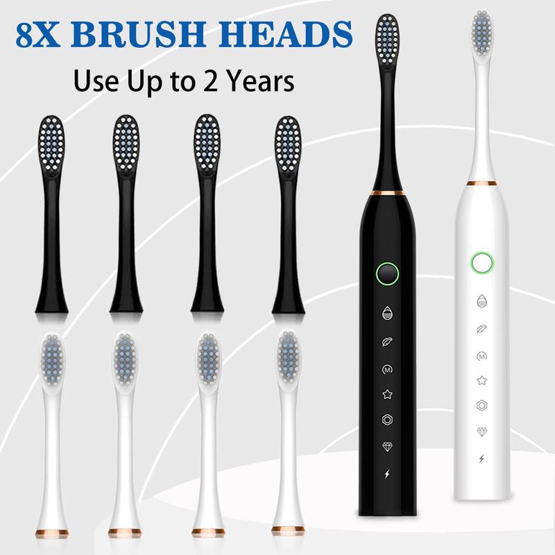 2 Pack Electric Toothbrush with 8 Brush Heads, IPX7 Waterproof 6 Modes 42000vpm with Smart Timers, Sonic rechargeable Toothbrush for Adults