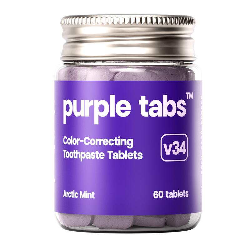 Purple Tabs Color-Correcting Toothpaste Tablets Oral Hygiene Teeth-Whitening Chewable Fresh Breath Radiant Nobs Brightening Cleansing Brighten Brush