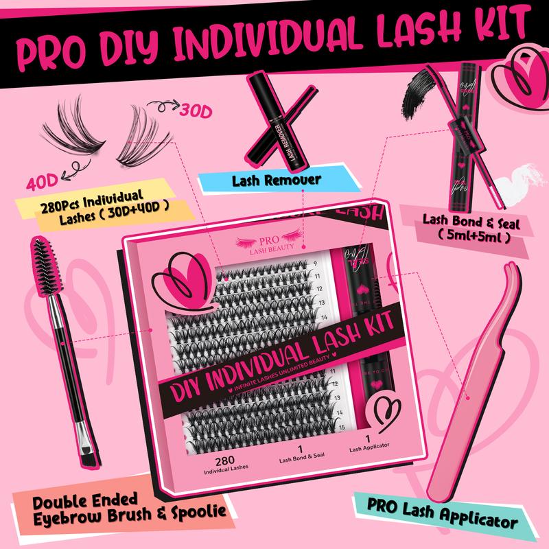 DIY Lash Extension Kit with 280 Pcs Lash Clusters Waterproof Lash Bond and Seal Eyelash Applictor for Beginners Halloween Gift Makeup Cosmetic