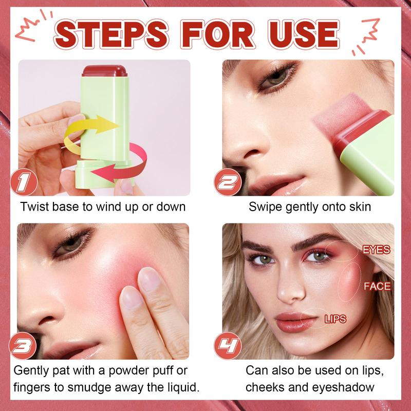 Long-lasting Blush Stick, Natural Blush Stick for Face, Multifunctional Blush Stick for Eyes, Lips, Makeup Tool for Women