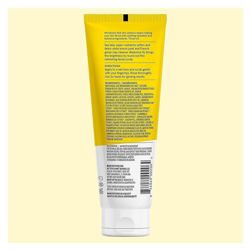 Acure Brightening Facial Scrub for a Youthful, Brighter, Radiant Complexion | With Sea Kelp & French Green Clay, 4 Fl Oz