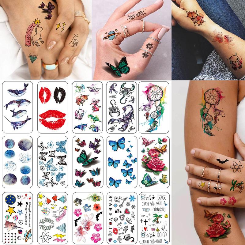 Mixed Style Pattern Temporary Tattoo Sticker (15pcs set), Waterproof Fake Tattoo Sticker, Body Art Sticker For Men & Women