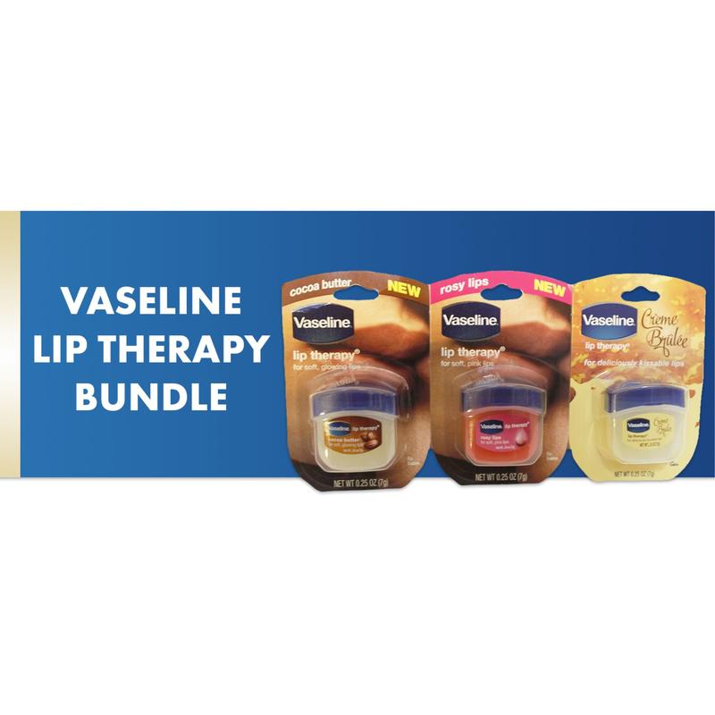 Vaseline Lip Therapy Bundle - Creme Brulee, Rosy Lips & Cocoa Butter, 0.25 Oz (Pack of 3) - Comfort Skincare Moisture Moisturizing Aloe Aloe Vera