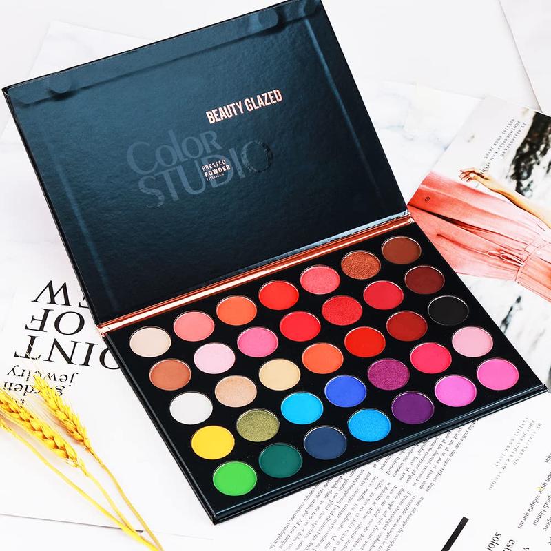 BEAUTY GLAZED 35 Pigmented Eyeshadows , Multi-Finish Matte and Shimmers Makeup , Waterproof Blendable Eye Makeup , Cruelty- Free Makeup Pallet