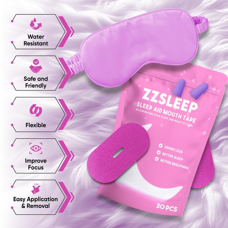 Pink ZZSleep Tape - (30 Strips) Breathable Mouth Tape for Rest & Recovery. Prevents Snoring and Improves Nasal Oxygen Intake. Soft Medical Grade, Hypoallergenic, Gentle Adhesion, Latex Free