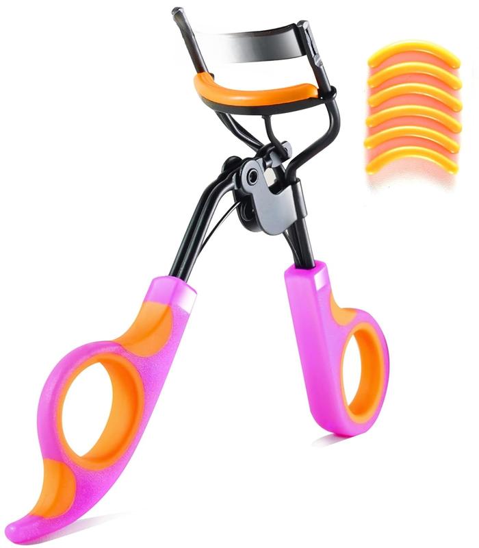 Eyelash Curlers with 6 count Extra Replacement Pads,  Eye Lash Curler, Superior Curling Effect, Easy to Hold and Use - Orange Purple Handle