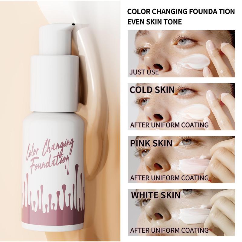 Moisturizing Color Changing Foundation, Natural Look Liquid Foundation, Lightweight Makeup Base, Multi-use Facial Makeup Products for Women & Girls