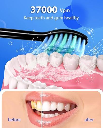 Electric Toothbrushes for Adults, 8 Brush Heads Electric Toothbrush with 37000 VPM Deep Clean 6 Modes 18 Gear, Rechargeable Toothbrushes Fast Charge