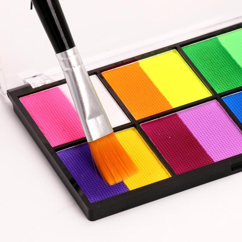 8 Color Face Paint Palette with Brush, 2 Counts set Long Lasting Body Paint Palette, Body Makeup Kit for Cosplay Party