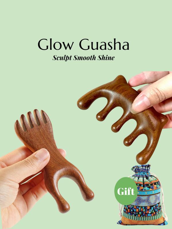 Glow Gua Sha Wood Comb Massage Tool  Combination  For Beginner Genuine Sandalwood Set Hair Growth Face Head Nose Sculpting Body Care Comfort  Skincare Routine Christmas Gift