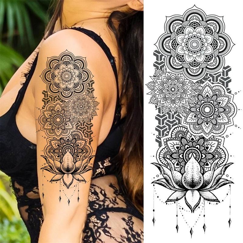 Vintage Lotus & Dreamcatcher Pattern Temporary Tattoo Sticker, 10pcs set Fake Tattoo Sticker, Body Art Decoration for Women & Girls