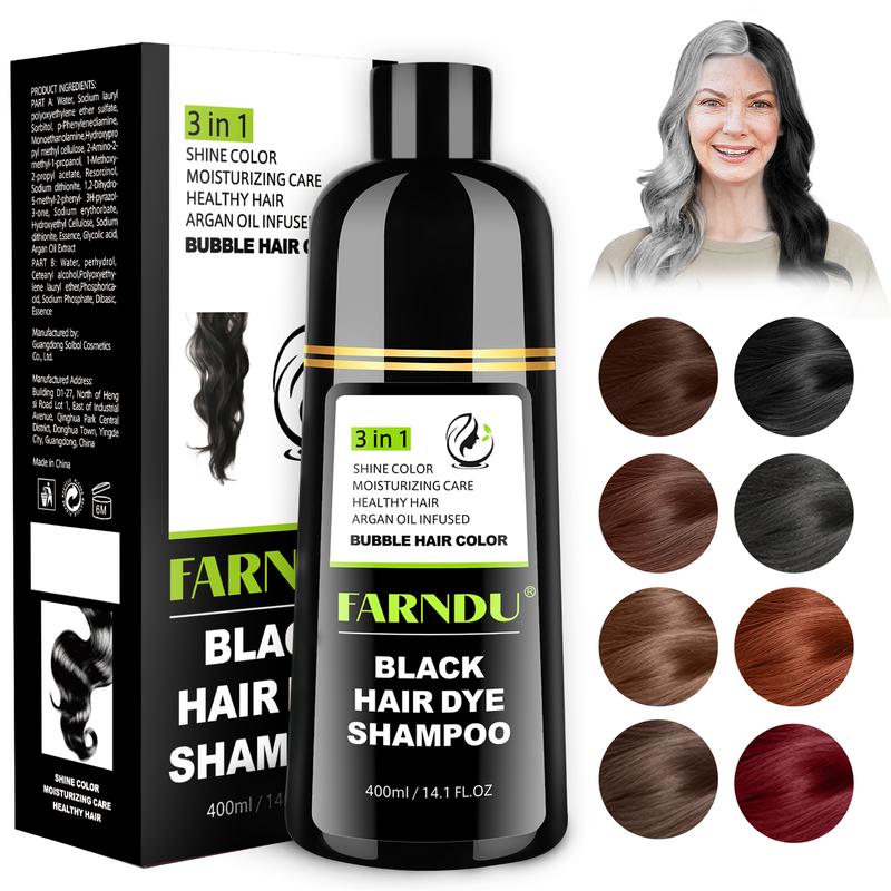 FARNDU-Hair Dye Shampoo, Gray Hair Coverage, 3 in 1 (+Shampoo+Conditioner), 5 Colors Available, 10 Mins Hair Color, Glossy and bright, For Men & Women with All Hair Types, Long Lasting, Plant extracts, Fruity aroma Ammonia-Free Mild (400 mL)-Coffee