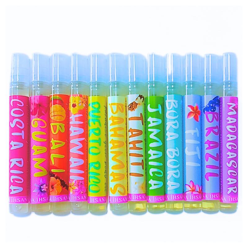 Paradise Glow Body Oil Sample Set -12 Pack Tropical, Coconut, Vanilla, Floral & Fruity Vacation Inspired Scents