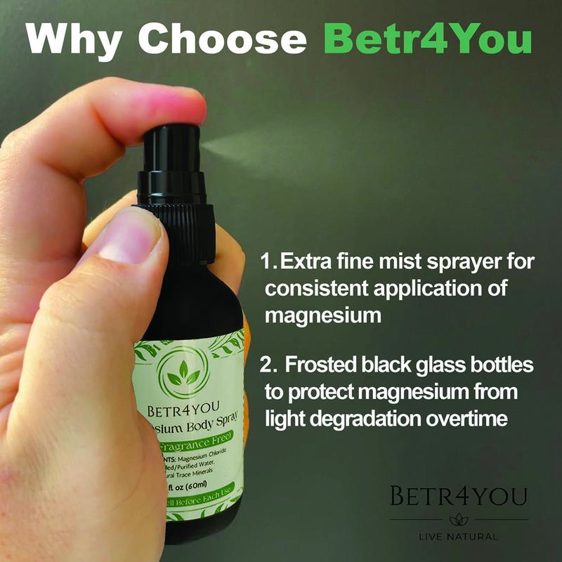 Betr4You - Topical Magnesium Body Spray Refill Bundle - 8oz Refill Funnel 2 oz Spray Bottle