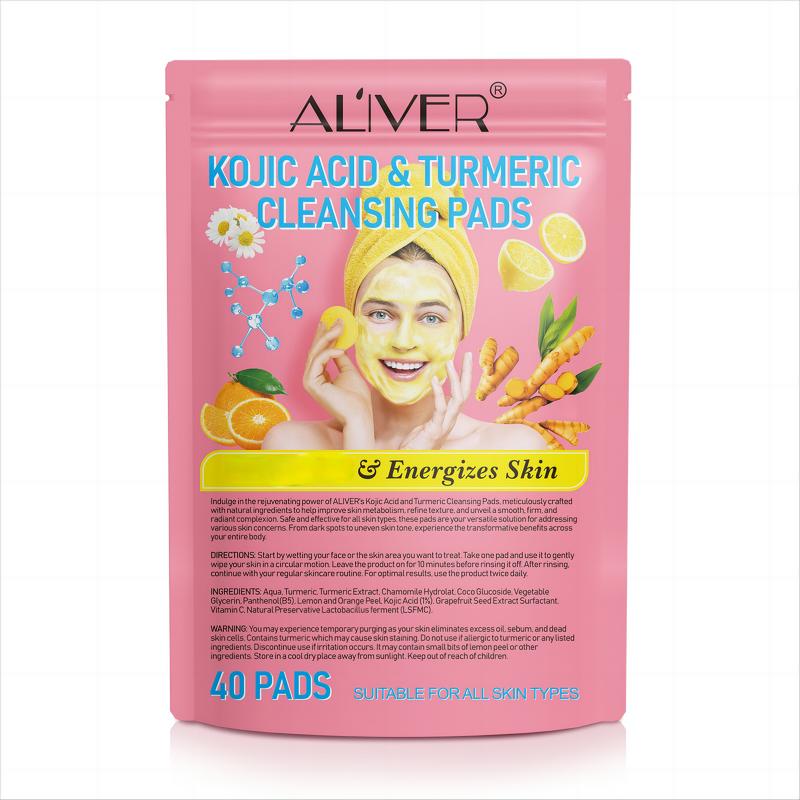 Aliver Kojic Acid & Turmeric Cleansing Pads, Skincare Comfort (40 pads) Skin Repair