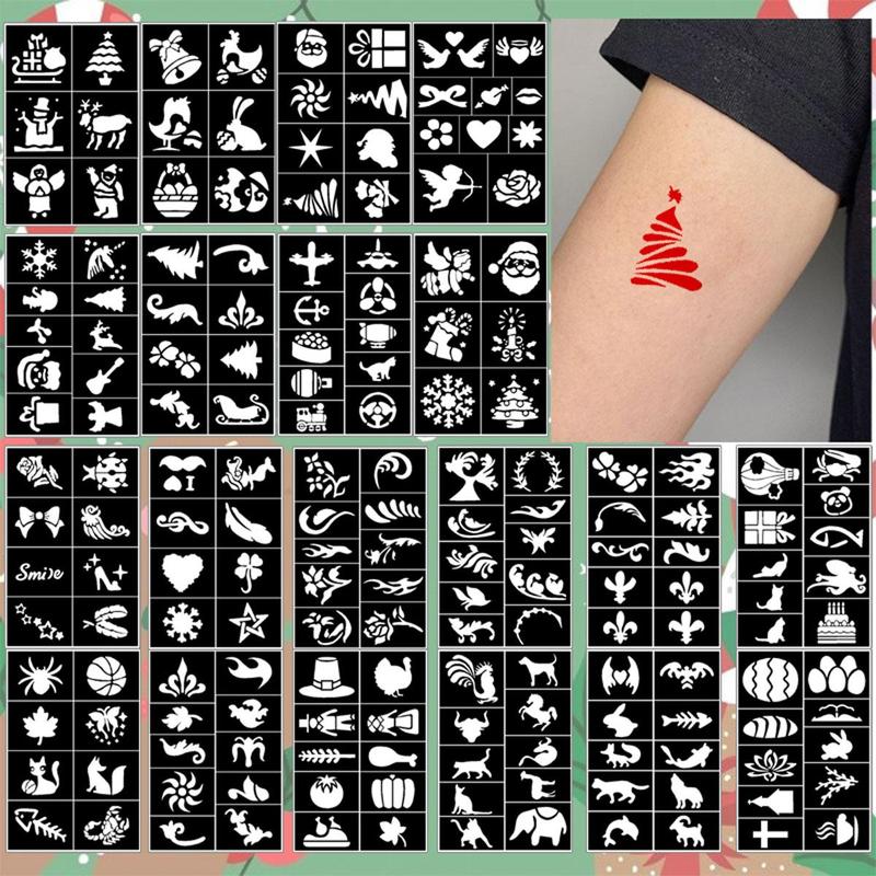 Temporary Tattoo Stencils Kit, 20pcs set Diverse Shapes and Designs for Stage, Music Festivals, Holiday Gifts, Body Art DIY Tool