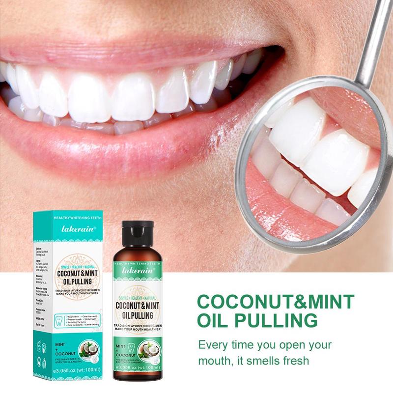 60 100ml Coconut Oil Pumping Mouthwash, Coconut & Mint Flavor Pulling Oil, Oral Care Mouthwash,  Teeth Cleaning,  Fresh Breath Mouthwash for Daily Use