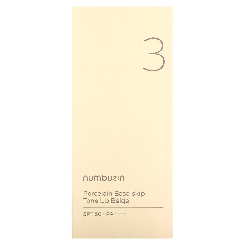 Numbuzin No.3 Porcelain Base-Skip, Tone Up Beige, SPF 50+ PA++++, 1.69 fl oz (50 ml)