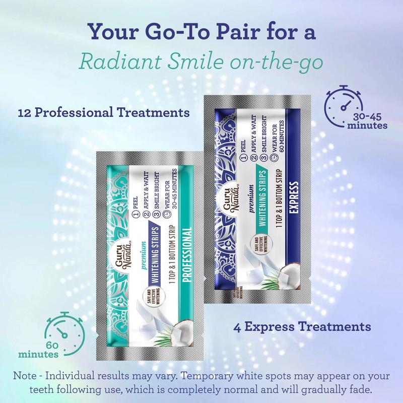 GuruNanda Teeth Whitening Strips - 16 Treatments with - Professional & Express Enamel-Safe Strips for Sensitive Teeth - Non-Slip, Dry Strip Technology