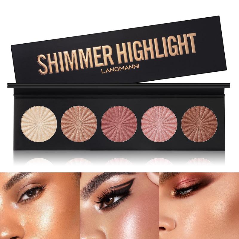 5 Color Highlighter Palette, 1 Box Shimmering Highlighter Makeup Palette, Long Lasting Highlighter Powder, Facial Makeup Product for Women & Girls