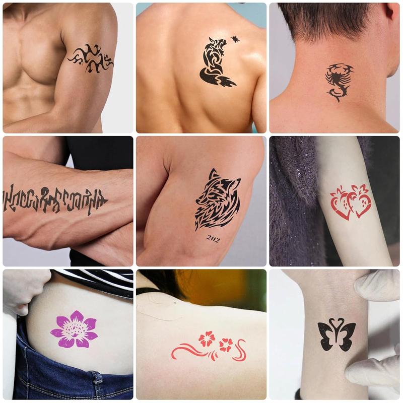 Temporary Tattoo Kit12 Bottles Color Temporary Tattoo Ink,49 Big Pcs Stencils Kit for Body Paint DIY Fake Tattoos for Kids(Black*2,Red,Green,Blue,Pink,Grey,Navy,Yellow,Purple,Brown,Orange)