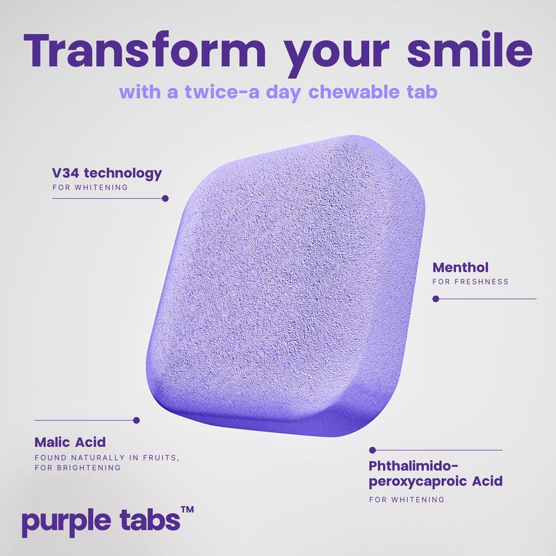 Purple Tabs Color-Correcting Toothpaste Tablets Oral Hygiene Teeth-Whitening Chewable Fresh Breath Radiant Nobs Brightening Cleansing Brighten Brush