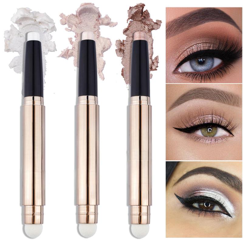 3 Pack Eye Shadow Stick Cosmetics Eye Highlighter Stick Waterproof Eye Shadow Crayon Pencil with Soft Blending Stick, Glitter Eye Shadow Pencil Set for Eye Makeup (#1#2#3)