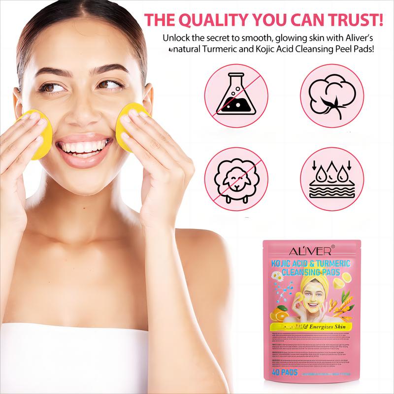 Aliver Kojic Acid & Turmeric Cleansing Pads, Skincare Comfort (40 pads) Skin Repair