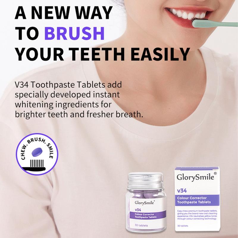 GlorySmile Purple Toothpaste Tablets-30PCS Remineralizing Toothpaste, Chewable Travel Size Vegan Tabs,Glass Jar Oral