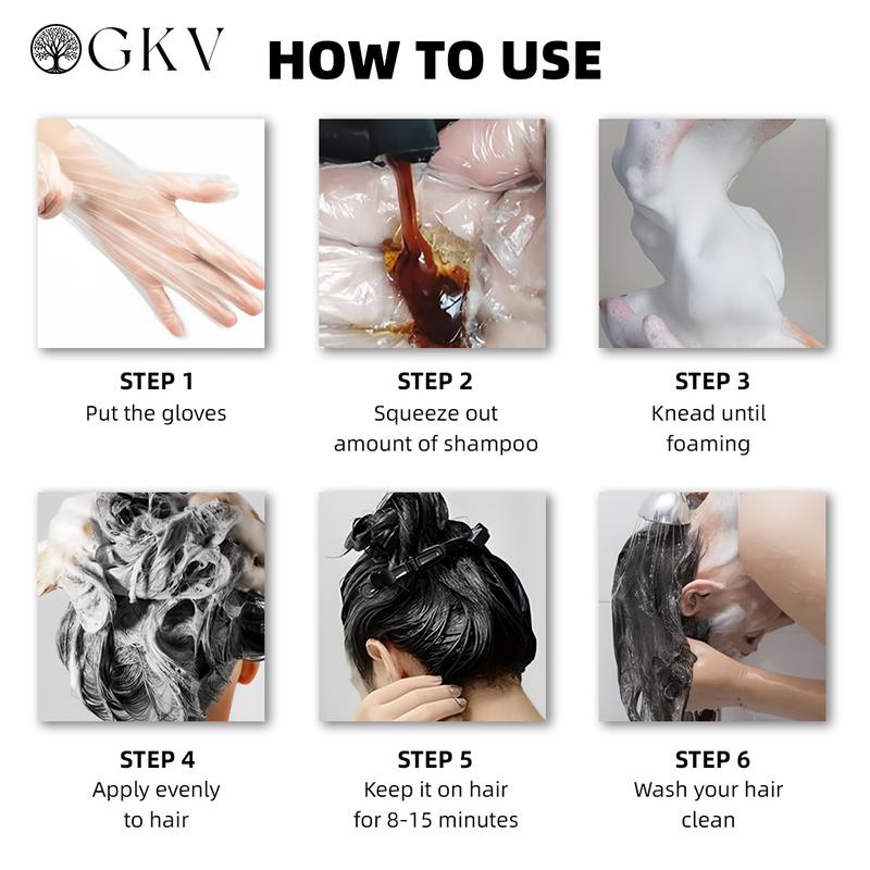 GKV 3 in 1 Hair Dye Shampoo - Various colors available,Herbal Ingredients Natural Shampoo, Natural Haircoloring, Plant Haircare, black hairdye