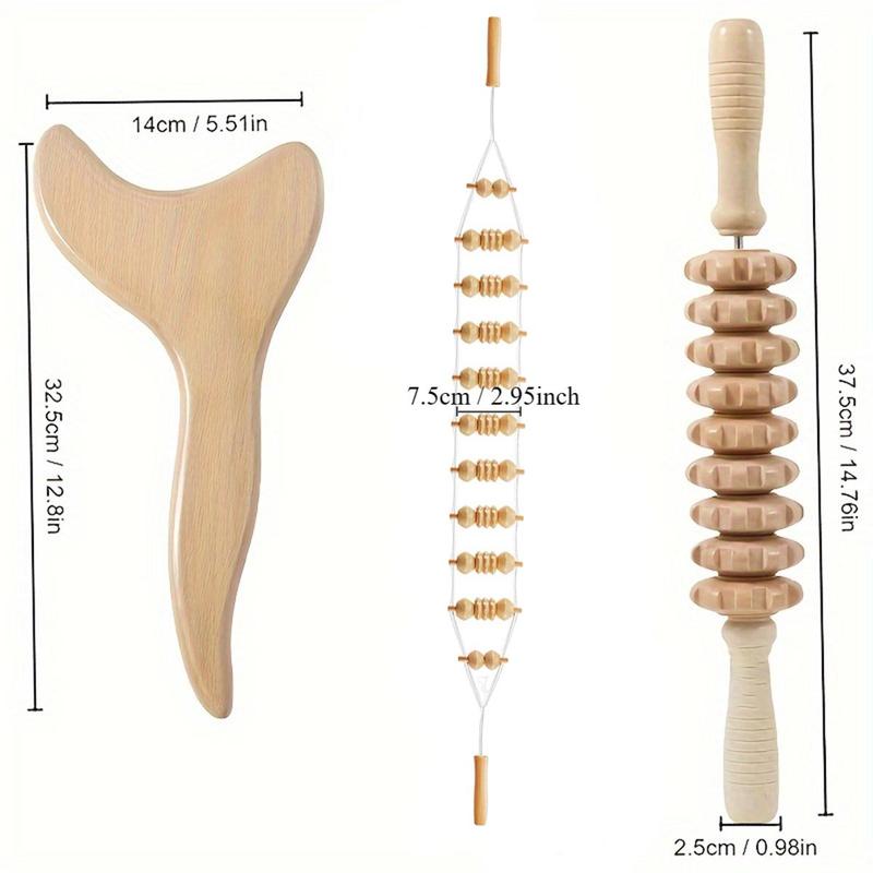 Comfort Wooden Massage Tool Set, 3 Counts Wooden Fascia Massager, Manual Massage Tool for Leg, Back, Waist, Body Muscle Relaxation Tool, Body Care Tool for Home & Spa, Summer Gift, Daily Massage Roller, Christmas, Christmas Gift