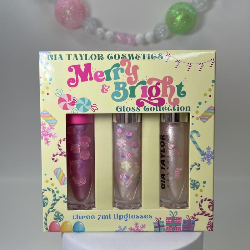 MERRY & BRIGHT 3pc Gloss Set   3 Holiday Christmas Candy Sugar Shop Themed Lipgloss    Marshmallow Lipgloss   Cranberry Lipgloss   Candy Cane Lipgloss   vegan cruelty-free smooth moisturizing non-sticky lipgloss. lipbundles