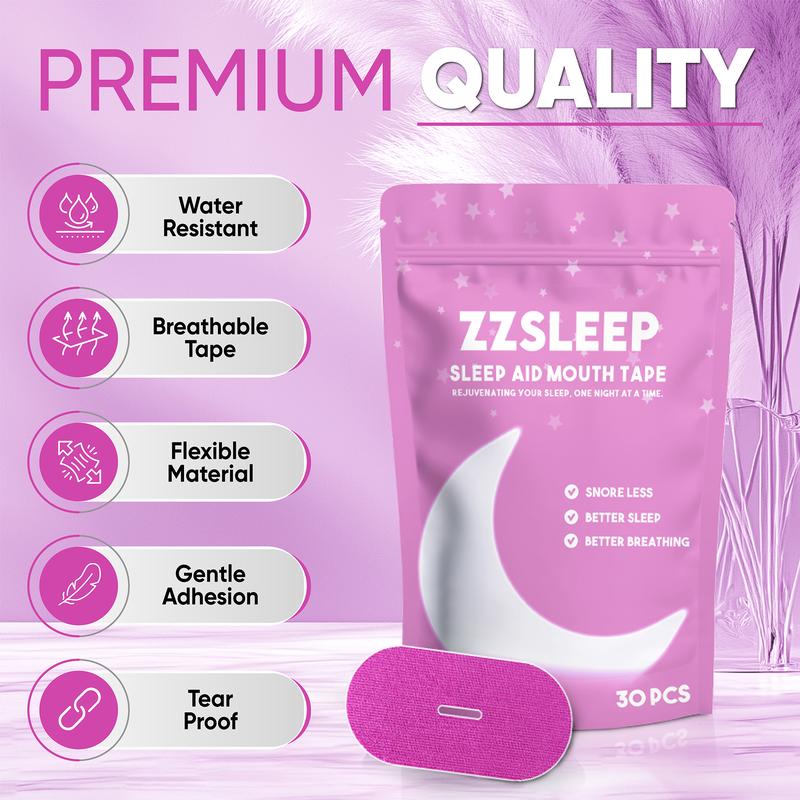 Pink ZZSleep Tape - (30 Strips) Breathable Mouth Tape for Rest & Recovery. Prevents Snoring and Improves Nasal Oxygen Intake. Soft Medical Grade, Hypoallergenic, Gentle Adhesion, Latex Free