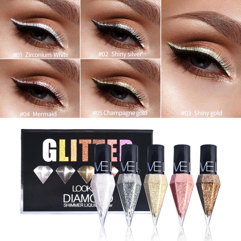 5pcs Waterproof Glitter Shimmer Eyeliner Set for Long-Lasting Eye Makeup - Beauty Cosmetics for Party & Dating Use Lipliner Long Lasting