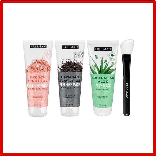 Freeman Exotic Blends Facial Mask 4 Piece Set, Mini Size, Travel Friendly Face Masks, Clearing & Hydrating, Mask Brush 1.5 fl. oz Each