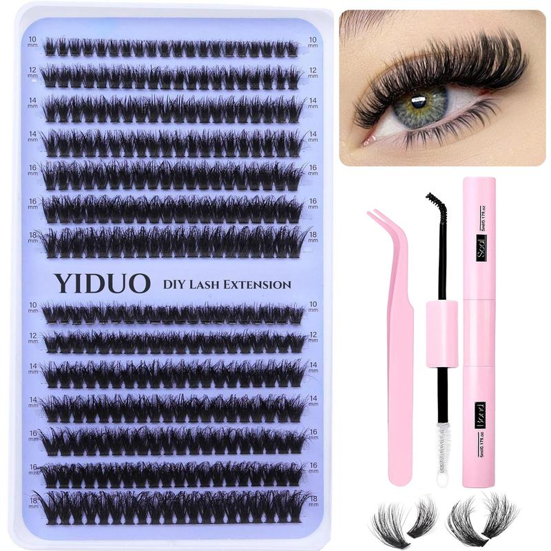 Summer Natural Look Lash Clusters Extensions Set, Fluffy False Eyelashes & Eyelash Tweezers & Eyelash Glue & Lash Remover, Doll Eye Lash Clusters, Professional Makeup Accessories for Women Back To School Lashes Extension Kit, Makeup Set