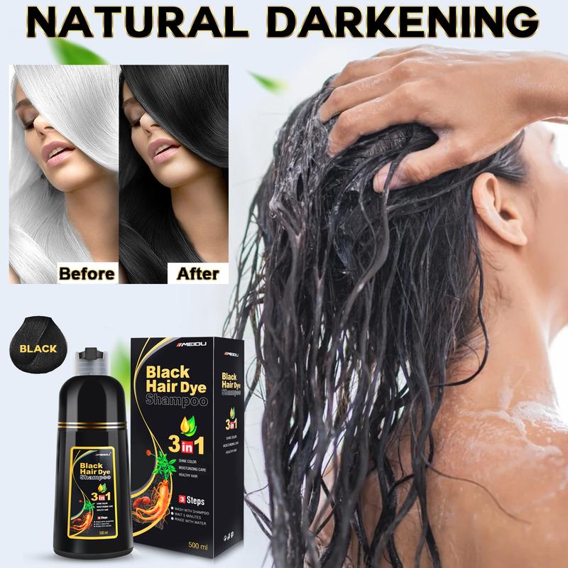 MEIDU 3 in 1 Hair Dye Shampoo-Herbal Ingredients Can cover gray hairs,Contains Ginseng Extract,Natural Haircoloring, Salon, Haircare, black hairdye