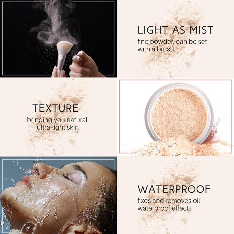 Loose Setting Powder with Soft Sponge, 1 Count Oil Control Compact Powder, Long Lasting Poreless Face Powder Makeup & Finishing Powder for All Skins