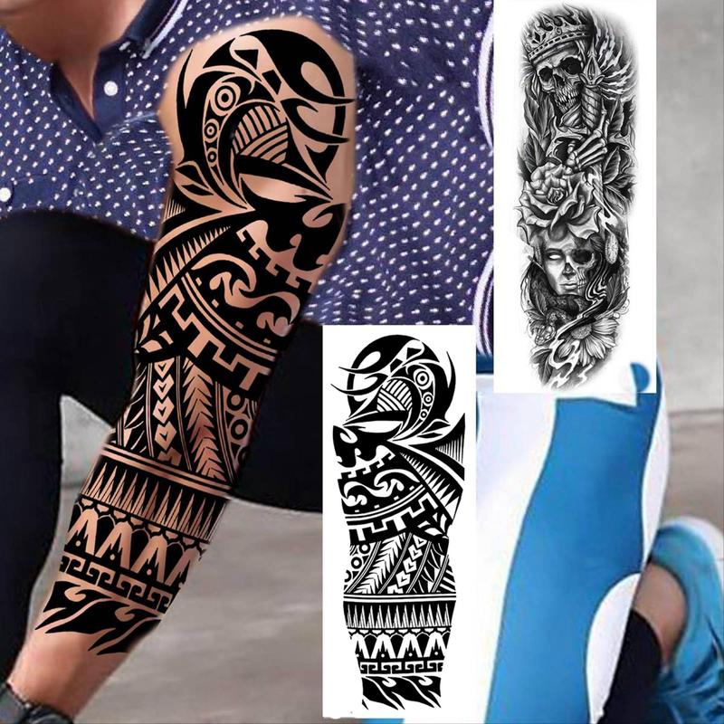 Lion & Skull Pattern Temporary Tattoo Sticker, Self Adhesive Fake Tattoo Sticker, Body Art Decoration for Men & Women, Party Supplies, Tattoo Cardigan