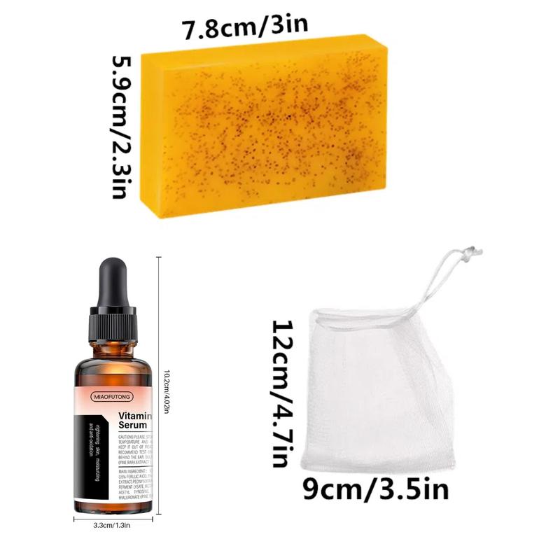 Turmeric & Kojic Acid Soap & Vitamin C Facial Serum Essence Set, 15pcs set Deep Cleaning & Moisturizing Skin Care Kit for Men & Women