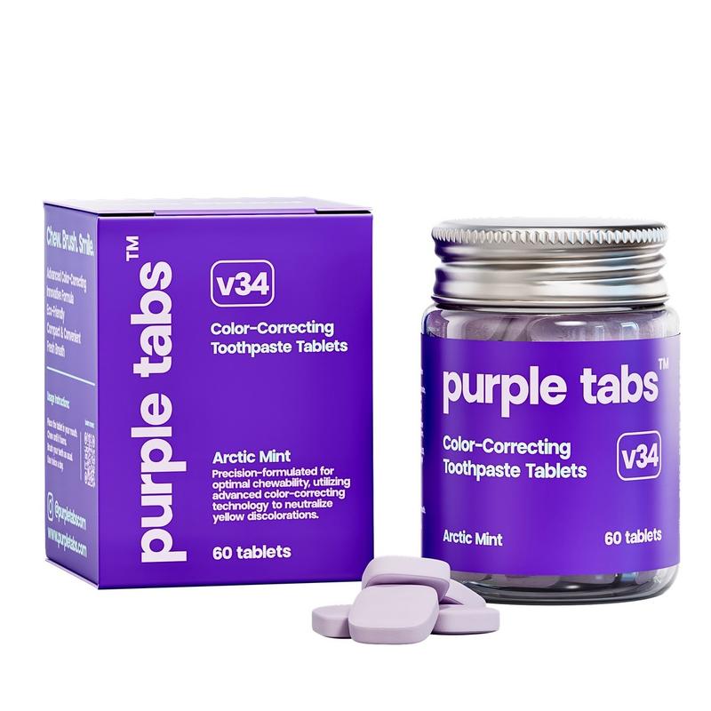 Purple Tabs Color-Correcting Toothpaste Tablets Oral Hygiene Teeth-Whitening Chewable Fresh Breath Radiant Nobs Brightening Cleansing Brighten Brush