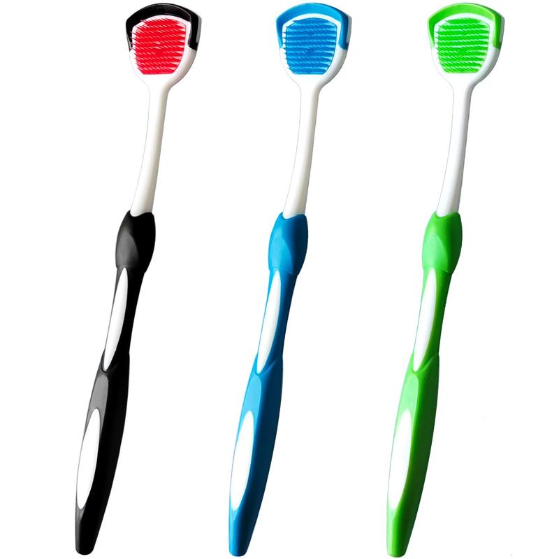 Tongue Brush, Tongue Scraper, Tongue Cleaner Helps Fight Bad Breath, 3 Tongue Scrapers, 3 Pack (Blue & Orange & Red)