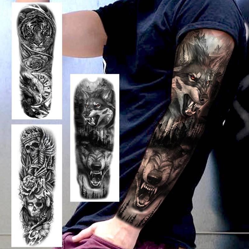 Lion & Skull Pattern Temporary Tattoo Sticker, Self Adhesive Fake Tattoo Sticker, Body Art Decoration for Men & Women, Party Supplies, Tattoo Cardigan