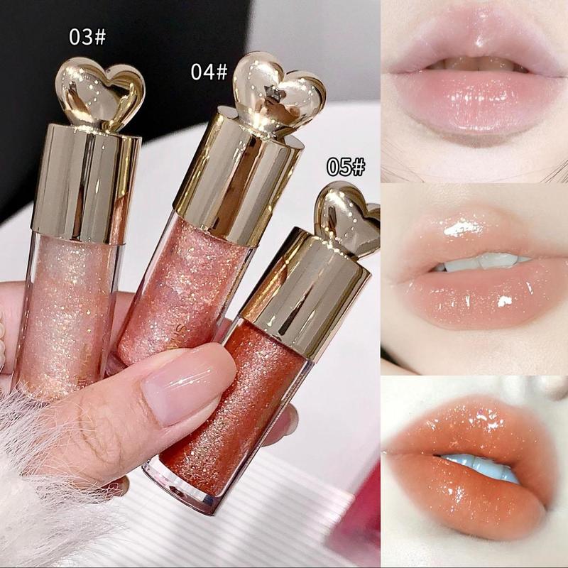 Glitter Lip Gloss, 3 Counts set Long Lasting Shimmering Lip Glaze, Tinted Moisturizing Lip Gloss, Glossy Lip Glaze Stick, Plumping Lip Oil Lip Stick for Girls